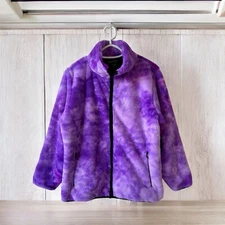NWT Greater Good Purple Tie Dye Plush Zip Up Jacket Wmn’s Sz L Cozy Warm Pocket