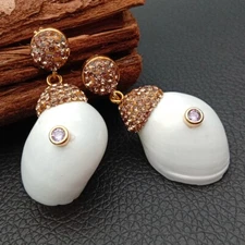 20x32MM Natural White Shell Lavender Cz pave Stud Dangle Earrings