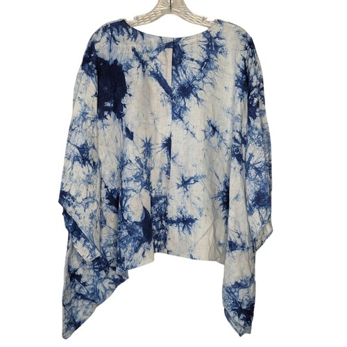 Karen Kane Tunic Top L blue white Tie Dyed Handkerchief Hem oversize Linen - Picture 11 of 11