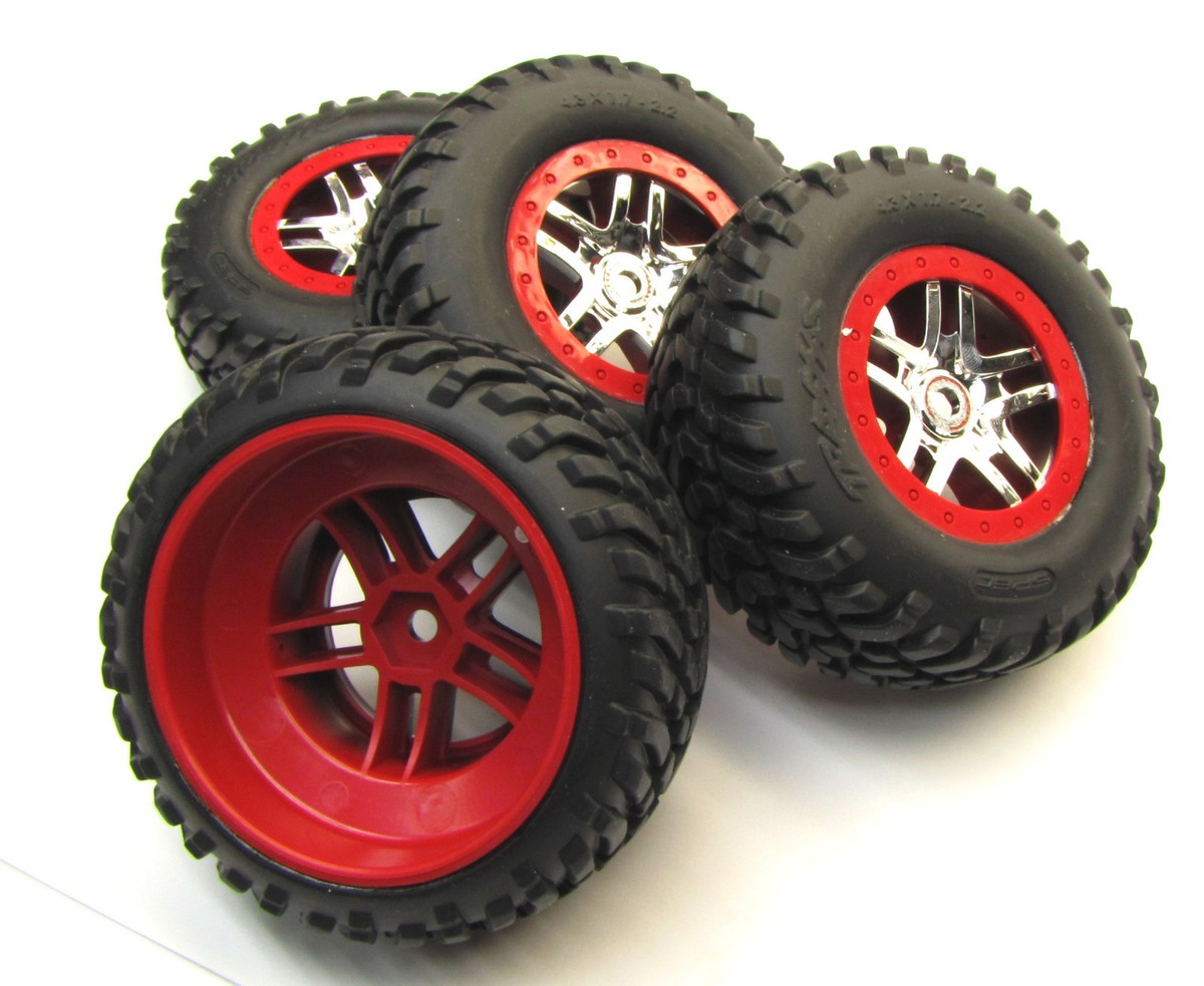 Fits Traxxas Slayer PRO 4x4 59076-3 - 14 mm Red TIRES wheels Set