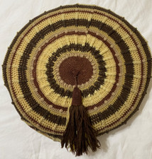 Crocheted Throw Pillow MCM Browns Beige Vtg 70s Look Round Meditation