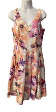 Lauren Ralph Lauren Dress Womens Sz 8 Pink Floral V Neck Fit N Flare (P)