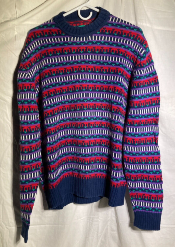 Vintage Niemarkowe długi rękaw Klasyczny bawełniany dzianinowy sweter męski z okrągłym dekoltem - NIEBIESKI.  XL - Zdjęcie 1 z 9