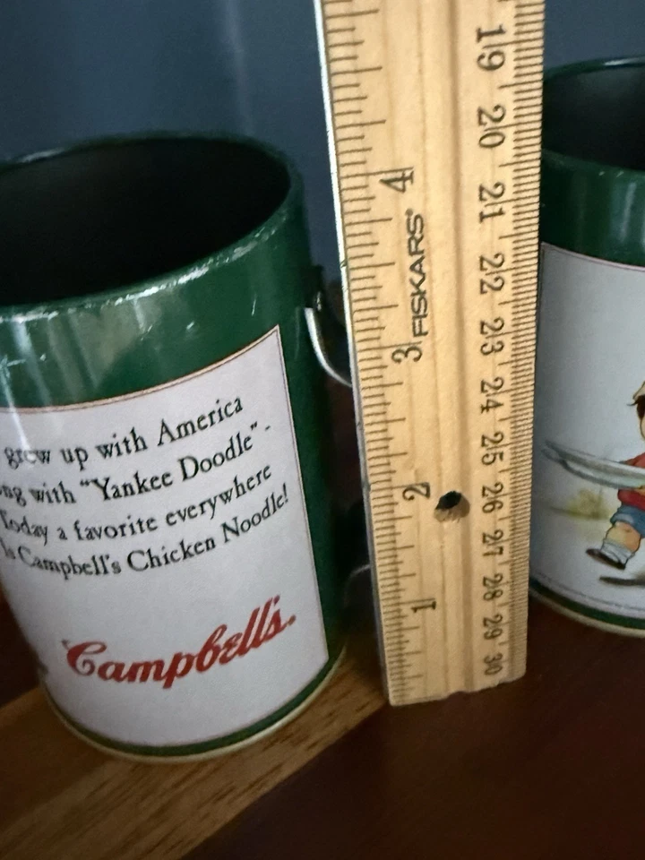Campbell's Soup Vintage Yankeedoodle Tin Mugs Set Of 2 MCM Green - Imagem 4 de 4