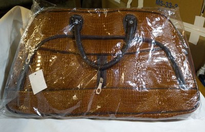 Tan Crocodile Embossed Pattern Faux Leather Travel Bag