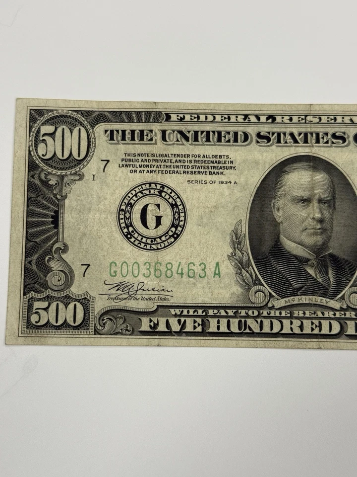 1934 A Chicago  $500 Five Hundred Dollar Bill Federal Reserve Note FR-2202G - Image 4 of 4