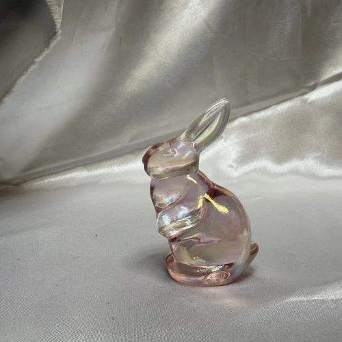 Vintage 95th Anniversary Fenton Glass Pink Iridescent Bunny Rabbit Figurine