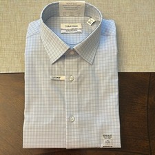 Calvin Klein Blue/White Check Button Down Dress Shirt size L NWT