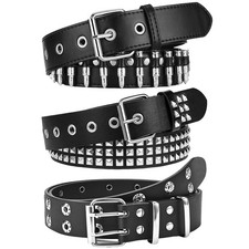 Black Studded Belt Y2K Belt 3 PCS Cool Belts Gothic Punk Rock Belts with Grom...