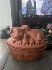 vintage terra cotta casserole dish, specifically a "Gourmet Topf" from 1981