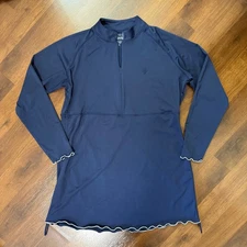 Coolibar Ruche Women's Swim Cover Dress Rash Guard UPF 50+ Navy Ruffle Sz XL