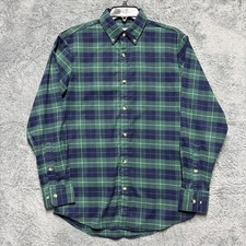 Mizzen+Main Shirt Mens S Trim Fit Green Blue Plaid City Flannel Stretch USA Made