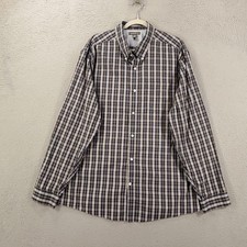 Eddie Bauer Shirt Mens XXL Blue Brown White Relaxed Fit Wrinkle Free Button Up