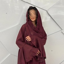 Dubai Women Abaya Kaftan Long Robe Muslim Cardigan Headscarf Embroidery 2Pcs Set