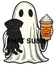 Sublimation Print Ghost And His Black Lab Halloween Ready To Press Heat Transfer