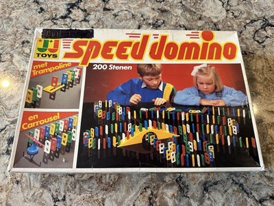 Vintage Speed Domino Toy Set JJ Toys 200 Dominos Stones Rally Set Up
