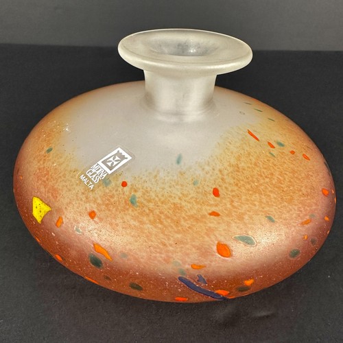 Mdina Art Glass Mid Century Modern Malta 1998 Pink Squat Vase With Millefiore Si - Picture 7 of 8