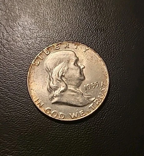 1955 P Franklin Half dollar Au / Rim Toning Good Details & FBL