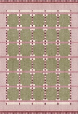 Spring Grass Green Wool Rug | Modern Grid Hand Woven Dhurrie Area Rug | Pink