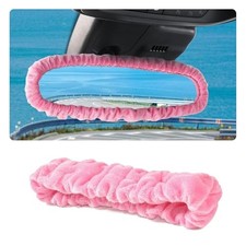 Car Rearview Mirror Cover, Pink Plush Elasticity Rear View Mirror Decorative