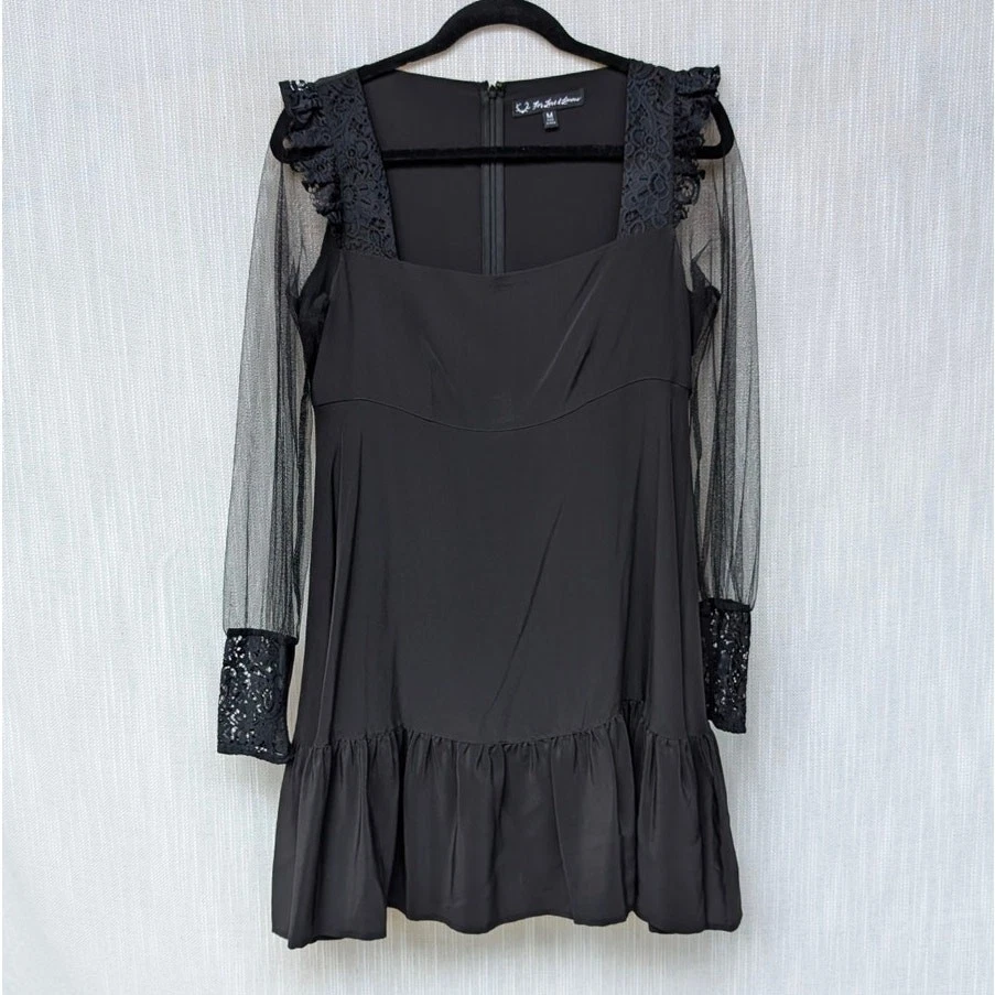 For Love & Lemons Kate Black Silk Blend Long Sleeve Mini Dress, size M - Image 2 of 4