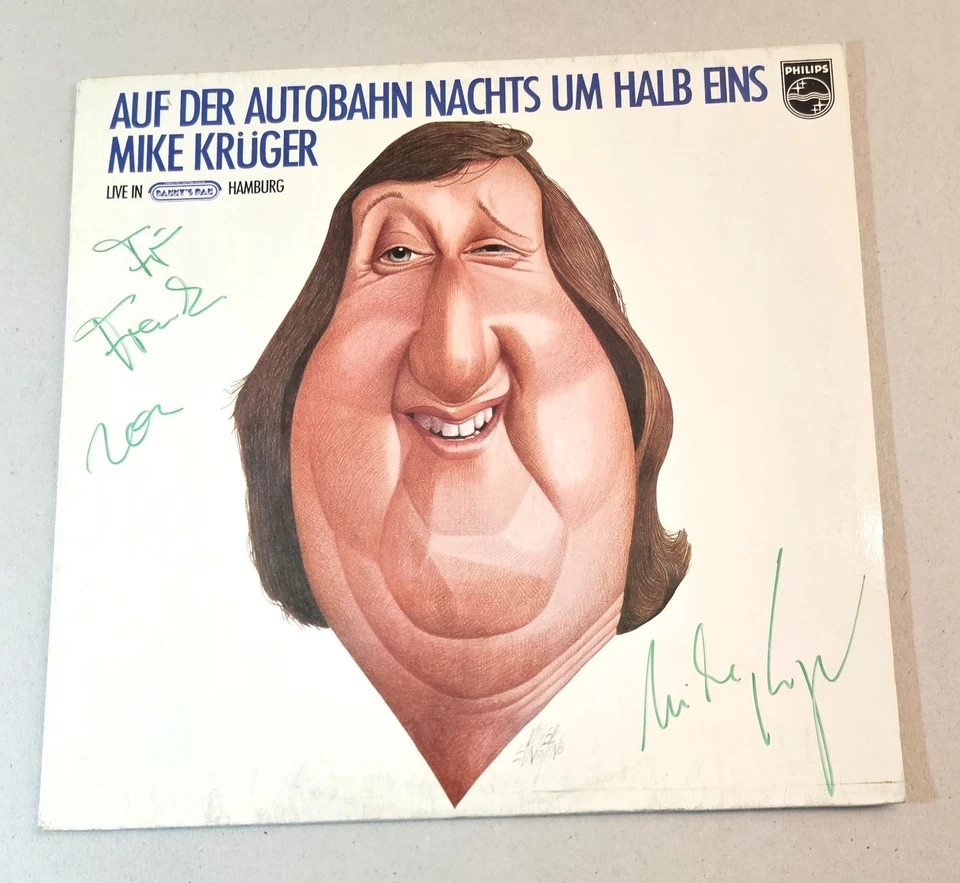 MIKE KRÜGER "Auf der Autobahn nachts um halb eins" signierte Autogramm LP 1970er - Bild 3 von 4