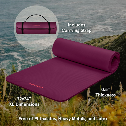 Solana Yoga Mat Thick 1/2In Non-Slip Workout Mat with Nylon Strap - 72X24In Exer - 第 2/7 張圖片