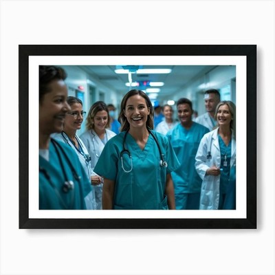 Gruppe von Krankenschwestern im Krankenhaus Corrido gerahmtes Wandbild Poster Leinwanddruck Bild