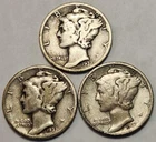 1937 P D S Mercury Dimes, (3) Coin Lot, 90% Silver Coins, Great 4 Albums M-37AB8