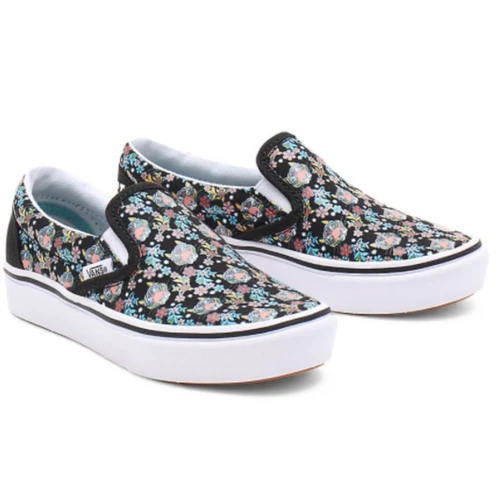 Vans Kids Comfycush Project CAT scarpa slip on nero tigre floreale 11 5K NUOVA