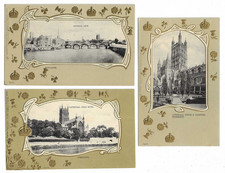 3 Tuck's Art Nouveau Embossed Postcards of Worcester - General View & Cathedral