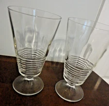VINTAGE FEDERAL GLASS 145R-6 CUT FLORAL RIBBED SET OF 2  ICE TEA WATER GLASSES