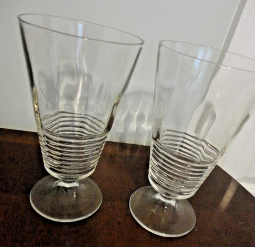 VINTAGE FEDERAL GLASS 145R-6 CUT FLORAL RIBBED SET OF 2  ICE TEA WATER GLASSES