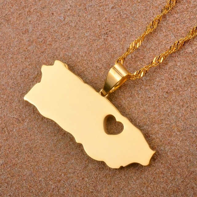Puerto Rico Map Pendant Heart Necklaces Gold Color Plated Jewelry Gift