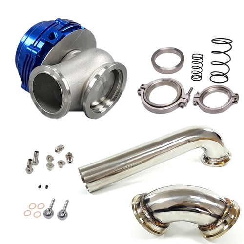Stainless Steel Elbow Inlet+Outlet Pipe V-Band 44mm MVR44 Wastegate 14PSI BLUE - Picture 1 of 7