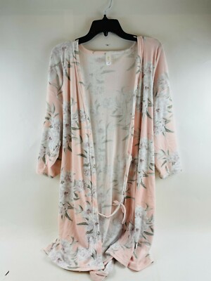 Flora Fleece Robe Women's Size L Blush Pink Floral Cozy Belt Lace Long Sleeve