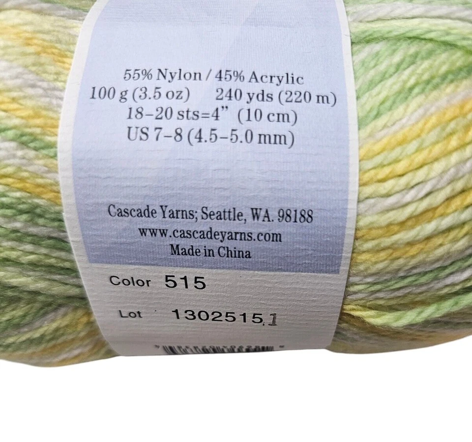 Cascade Yarn Cherub Aran Multi DAFFODIL #515 Green Yellow White 3.5 oz Skein - Image 4 of 4
