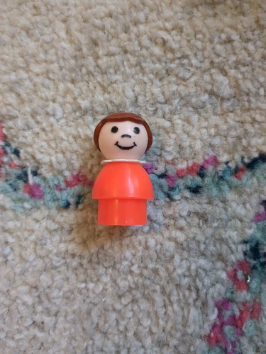 Fisher Price Little People Vintage Girl Red/Lt. Brown Hair Orange Dress Plastic