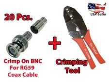 20x BNC Male Crimp On CCTV Video Connector For RG59 Coax Cable and Crimp Tool