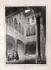 Aragón, Patio Del Comercio, Original Lithograph By Parcerisa 1839-1865