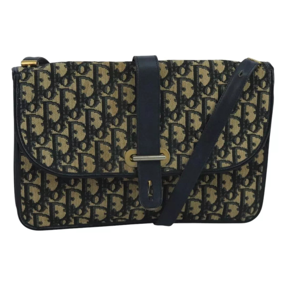 Sac bandoulière Christian Dior trotteur toile marine or authentique 110662