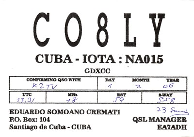 Santiago de Cuba CO8LY QSL Radio Postcard