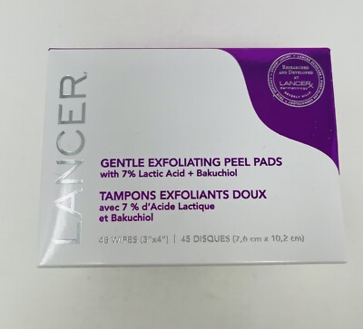 Lancer Gentle Exfoliating Peel Pads 45 Wipes 7% Lactic Acid + Bakuchiol NIB