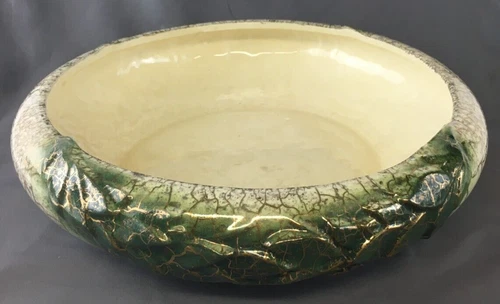 Vintage 50's McCoy Grecian Line Console Bowl 24K Gold Trim Crackle Glaze Leaves