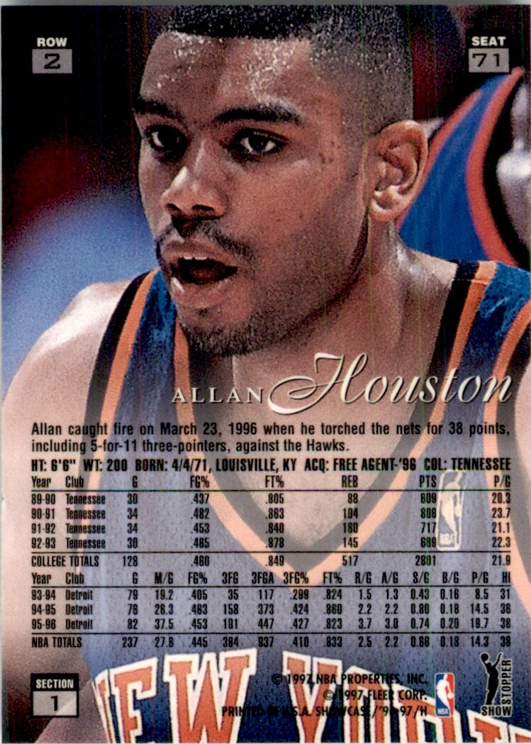 1996-97 Flair Showcase Row 2 Allan Houston New York Knicks #71 NBA