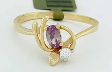 LAB CREATED 0.20 Cts ALEXANDRITE & WHITE SAPPHIRE RING 10k GOLD - New With Tag