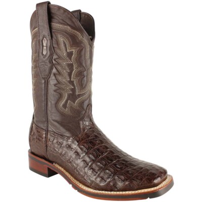 Los Altos Men's Genuine Caiman Flank Western Boots Wide Square Toe TPU Outsole