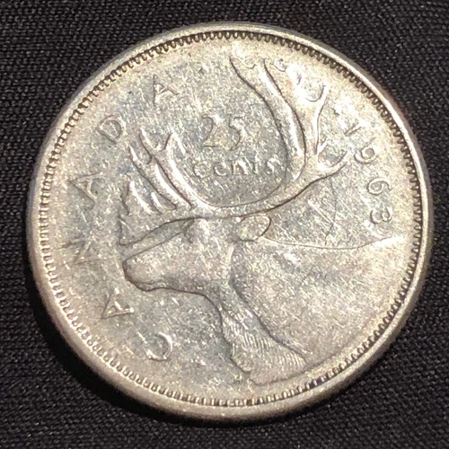 1963 Canada 25 Cents Silver Coin - XF (Extra Fine) condition