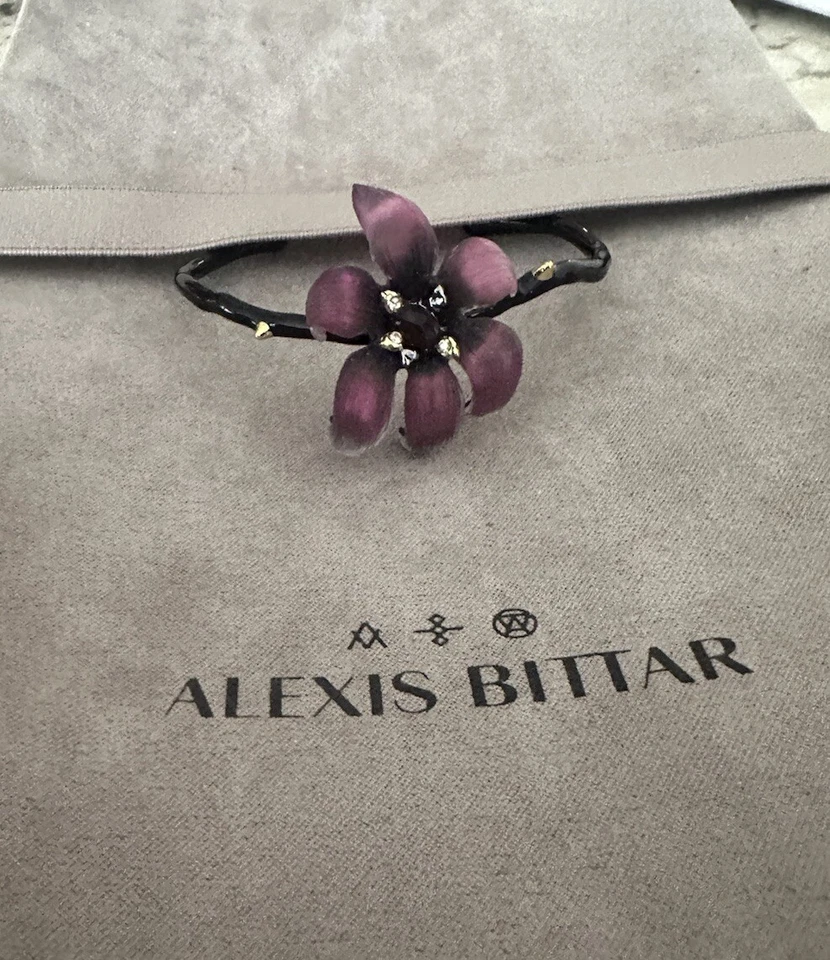 Brazalete Brazalete 100% Auténtico Alexis Bittar Magenta Quemado Flor Lucita y Cristal