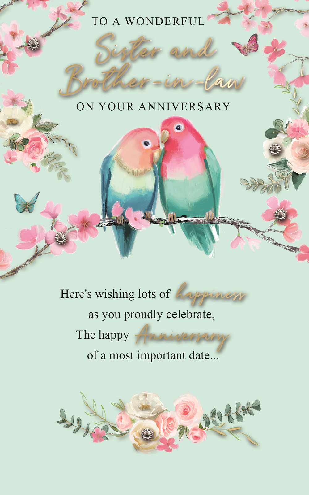 Sister & Brother-In-Law Embellished Anniversary Greeting Card Words To Cherish